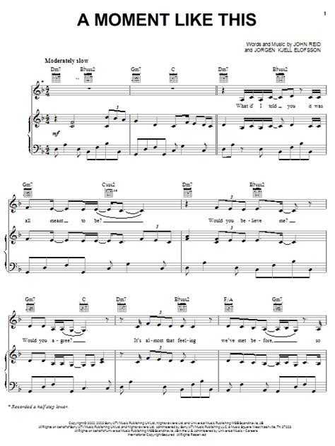 Kelly Clarkson "A Moment Like This" Sheet Music Notes | Download ...