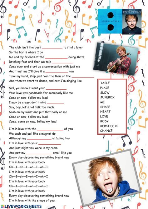 Song Shape Of You Ed Sheeran Worksheet ShapesWorksheets