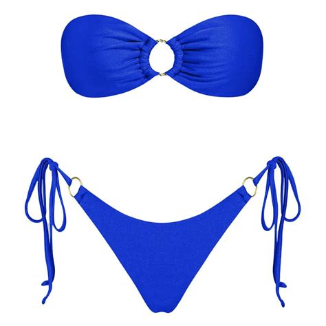 Swimsuits For Women Fashion Sexy Strapless Solid Color Separate Bikini Beachwear Blue Womens