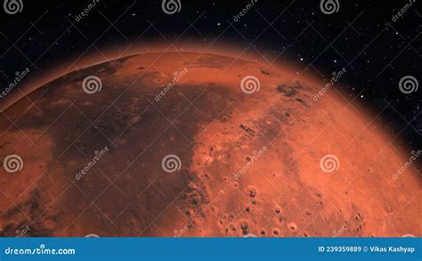 Spinning Planet Mars Isolate On Dark Front View Of Mars Planet From