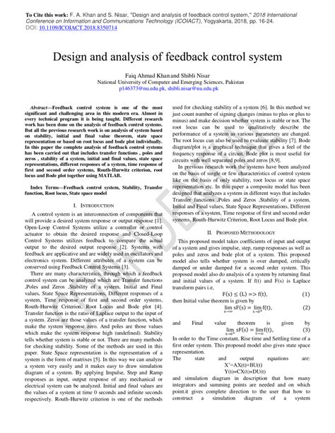 (PDF) Design and analysis of feedback control system