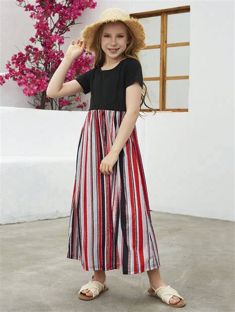 Tween Girl Striped Print Smock Dress SHEIN USA