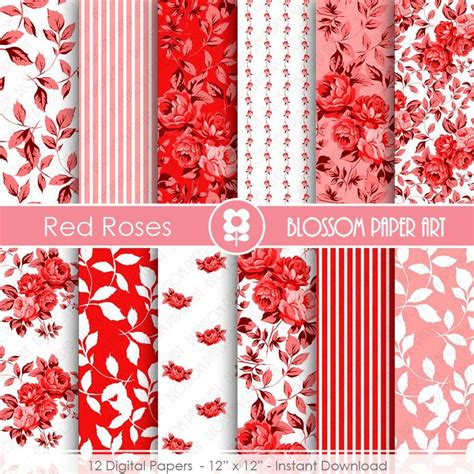 Red Digital Paper Red Floral Paper Pack Red Scrapbook Paper - Etsy ...