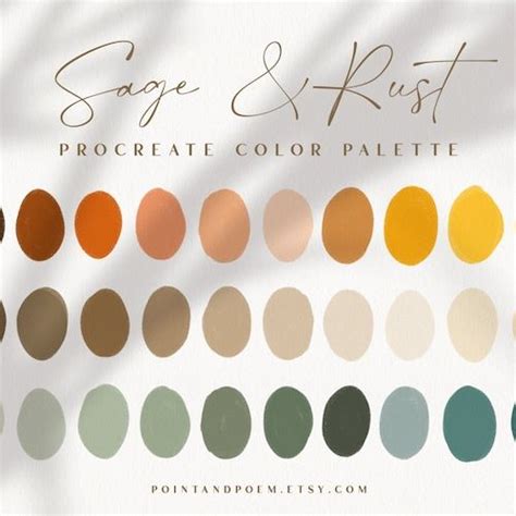 Procreate Color Palette Color Swatches Sage And Rust Warm Retro Boho Ipad Lettering Illustration