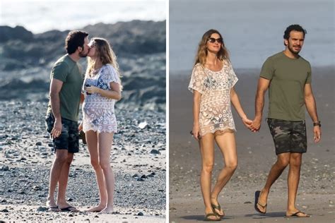 Gisele Bündchen mostra barriguinha de gravidez e beija namorado na