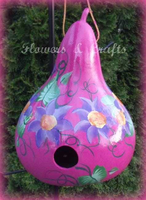 Pink Floral Painted Gourd Birdhouse Hand Painted Gourds Gourds