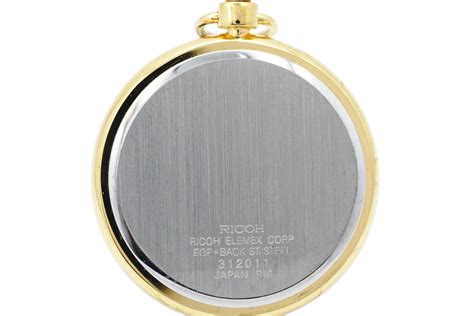 リコー 懐中時計 37mm Ref.312011 ローマインデックス 金メッキ 鎖付き クオーツ 1990年代 USED