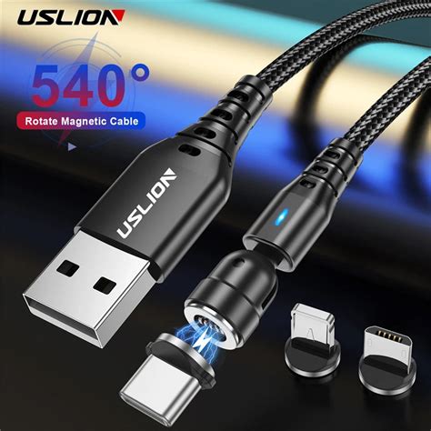 USLION Cable magnético giratorio de 540 grados Cable Micro USB tipo C