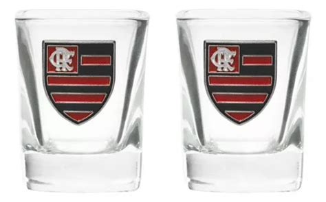 Set De 2 Vasos De Cristal Para Shot Time Flamengo 70 Ml Color Rojo