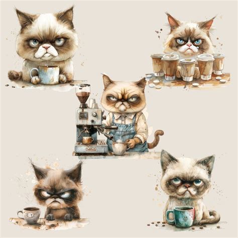 Grumpy Cat With Coffee Png Grumpy Cat Clipart Cat And Coffee Grumpy Cat Mug Cat Lover Black Cat