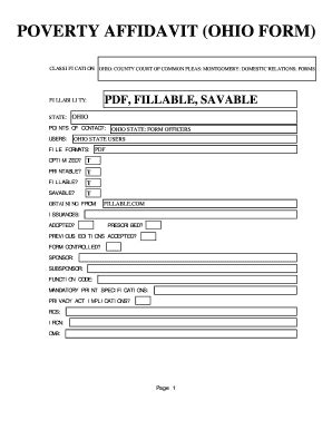 Fillable Online Poverty Affidavit Ohio Form Us State Forms Fax