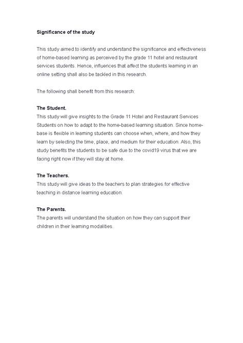 Significance of the Study - Significance of the study This study aimed