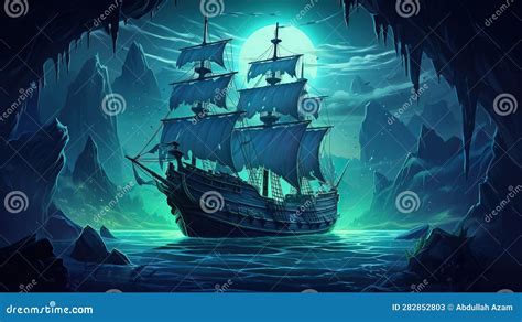 Ghostly Pirate Ship, Ghost Boat, Halloween Background, 2d Cartoon ...