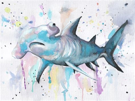 Hammerhead Watercolour Print Shark Art Wall Art Watercolor Etsy