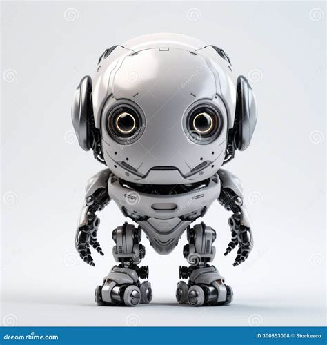 Cute Cartoonish Robot Figure With Large Eyes And Dynamic Pose Stock