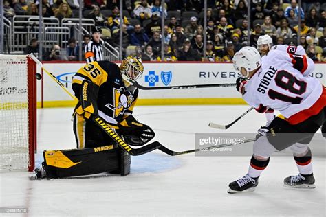 Ottawa Senators Center Tim Stutzle Puts A Shot On Pittsburgh Penguins