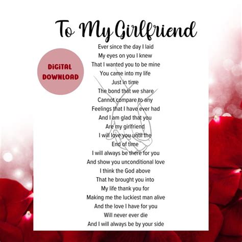 To My Girlfriend Poem Love Poem For Her Poem Printable Poem Etsy