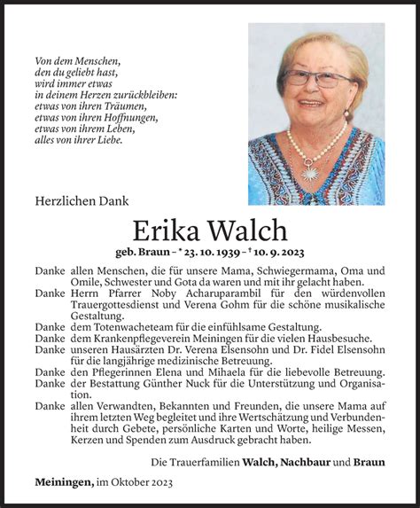 Todesanzeigen Von Erika Walch Todesanzeigen Vorarlberger Nachrichten