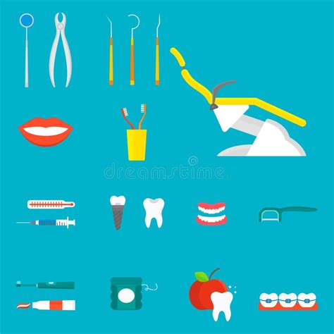 Flat Dental Instruments Set Dentist Tools Concept Vector Illustration