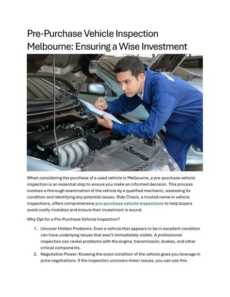 Ppt Pre Purchase Vehicle Inspection Melbourne Ensuring A Wise