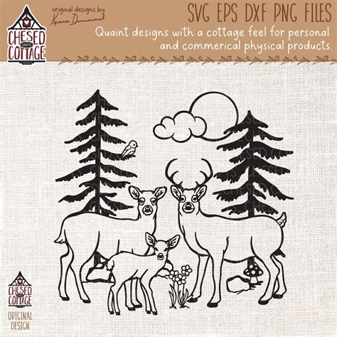 Famille De Cerfs Svg Cerfs En For T Svg Sc Ne De Montagne De Etsy France