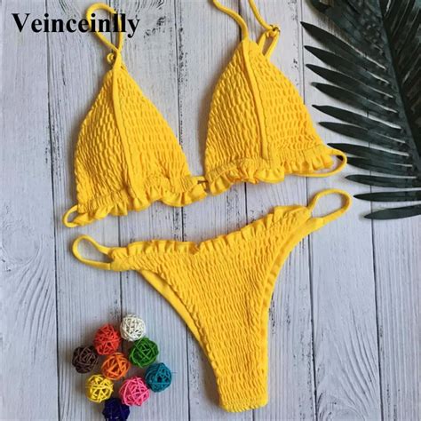 2018 Frill Bikini Set Ruffled Swimsuit Female Swimwear Women Wrinkled