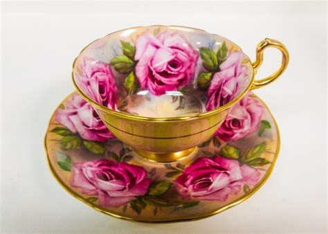 AYNSLEY LARGE PINK CABBAGE ROSES 1026 ATHEN TEA CUP AND SAUCER