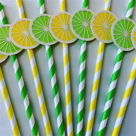 Lemon And Lime Citrus Slice Paper Straws Etsy Lemon Themed Party