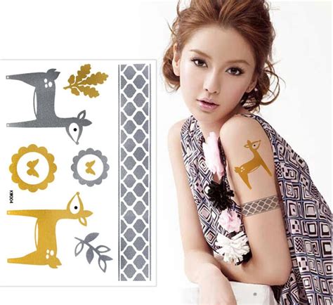 2pcs Sex Tatuagem Arm Chain Fawn Flash Silver Gold Temporary Tattoo