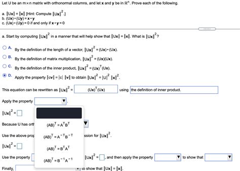 Solved Let U Be An Mxn Matrix With Orthonormal Columns And