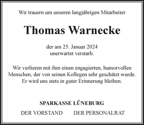 Traueranzeigen Von Thomas Warnecke Trauer L Neburg De