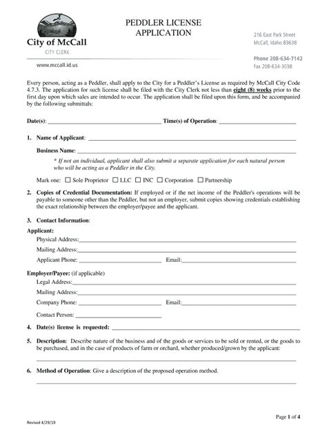 Fillable Online Peddler S License Application City Of Choctaw Fax