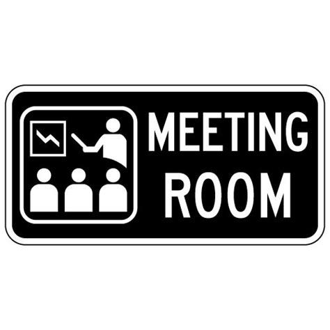 a black and white sign that says meeting room with people in the center on it