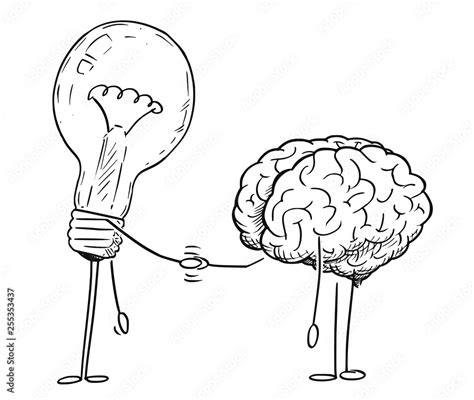 Cartoon stick figure drawing conceptual illustration of brain and ...