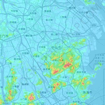 Zhongshan City topographic map, elevation, relief