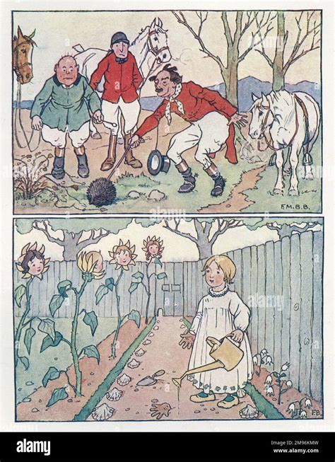 Nursery Rhymes Two Illustrations Three Foxhunters Find A Hedgehog