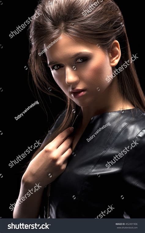 Girl Brunette Posing Leather Clothesportrait Stock Photo 452491906 Shutterstock