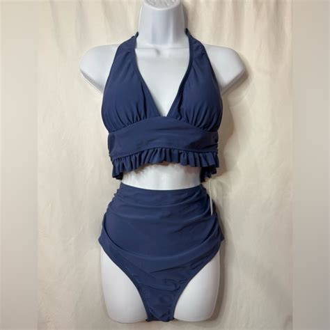 Swim Nwt Navy Blue Halter Bikini Set By Cupshe Poshmark