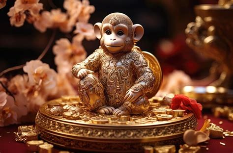 Premium Photo | Chinese Zodiac sign monkey made of gold among gold ...