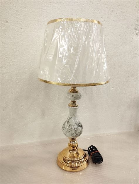 1 Pcs Ceramic Table Lamp White Golden Metal Base Bedroom Darazpk