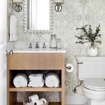 Beige Wood Washstand With White Diamond Pattern Floor Tiles