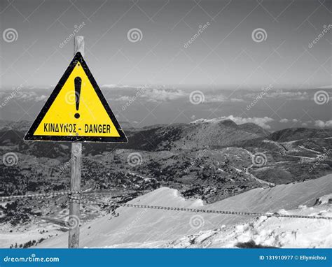 Danger Sign On Mountain Stock Image Image Of Snow Color 131910977