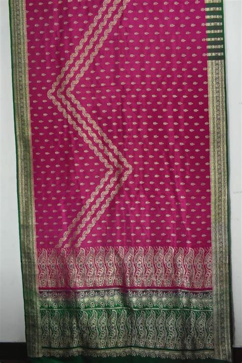 Vintage Embroidered Pinkgreen Saree Pure Silk Satin Brocade Etsy