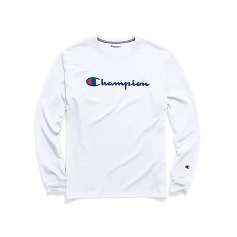 Champion Men S Classic Jersey Long Sleeve Tee Script Logo Spicylegs