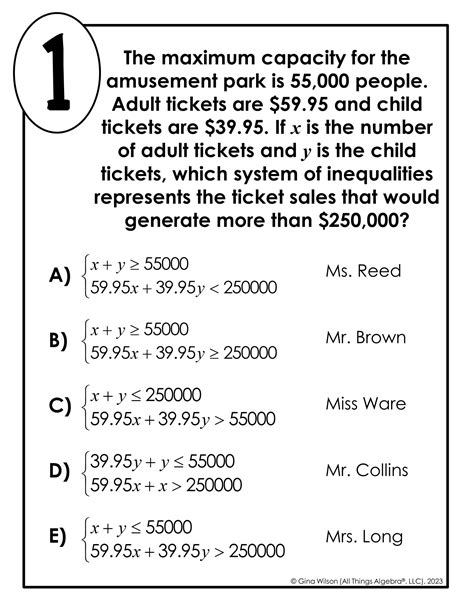 Systems Of Inequalities Word Problems Math Lib Activity All Things