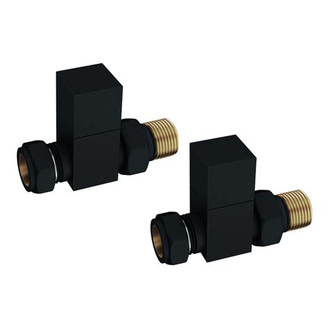 Arezzo Square Straight Radiator Valves Matt Black Victorian Plumbing UK