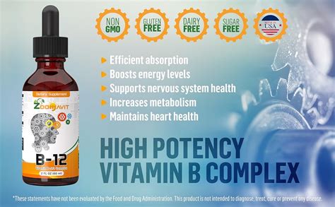 Super B Complex Liquid Drops for Fast Absorption - Vitamins B2, B3, B5, B6, B12 - Energy Boost ...