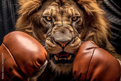 Lion Boxer Lion In Boxing Gloves The Lion Is Boxing Generative Ai