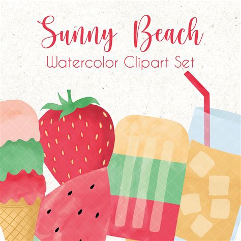 Watercolor Sunny Beach Clipart Set Instant Download PNG - Etsy