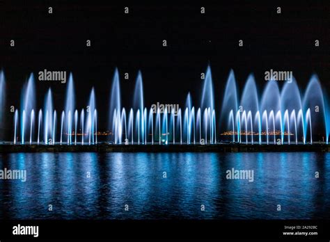 Laser show and water show on the beach of maltepe Stock Photo - Alamy